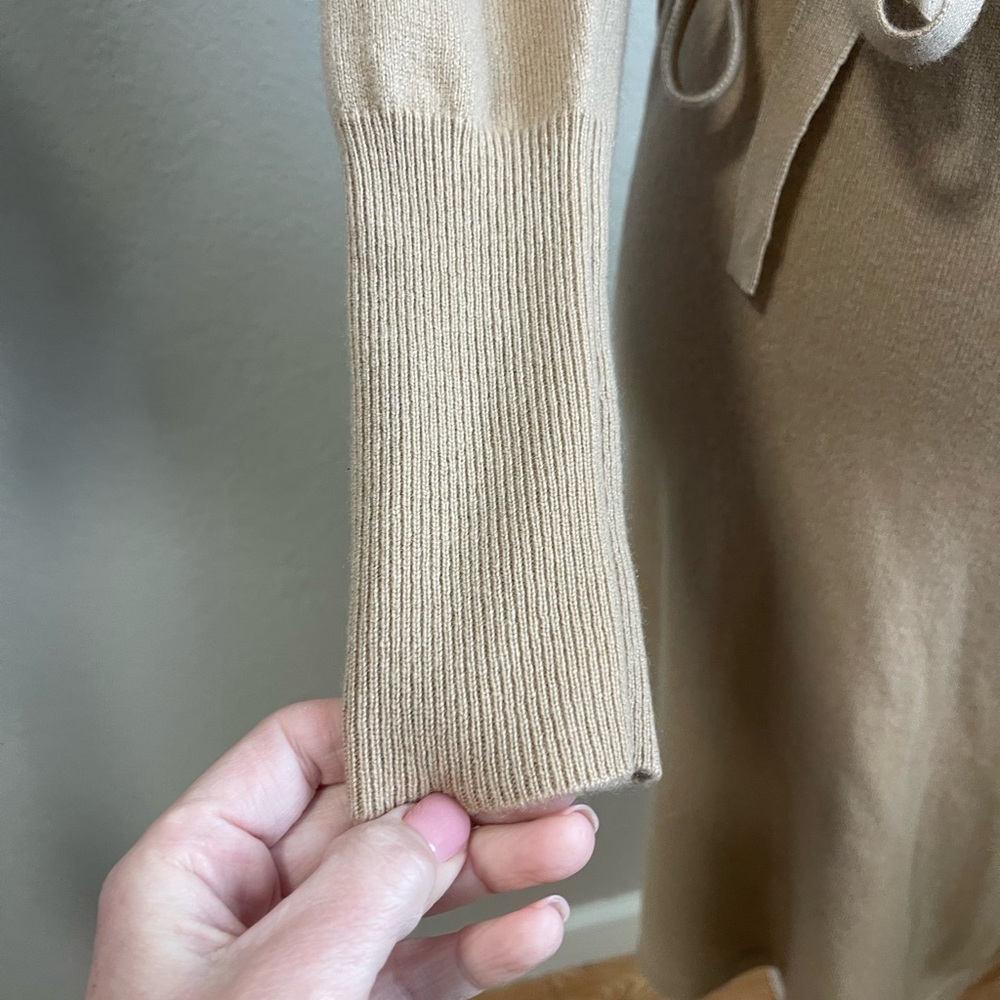 Pure Collection cashmere Tan Ribbed Tie Front Sheath Dress - Picture 4 of 7